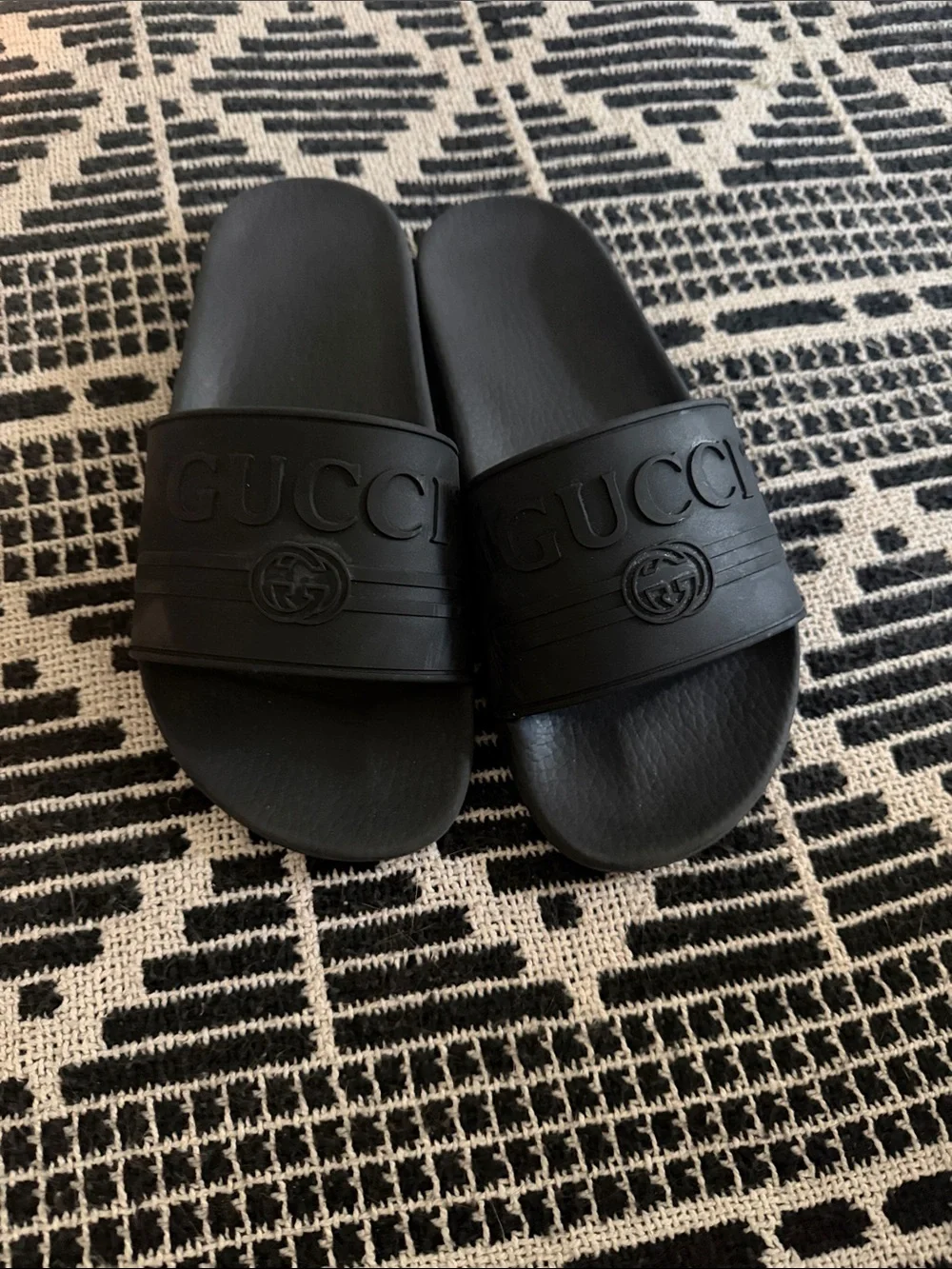 Gucci Black Embossed Logo Rubber Slide Sandals